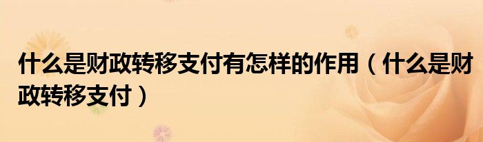 什么是财政转移支付有怎样的作用(什么是财政转移支付)