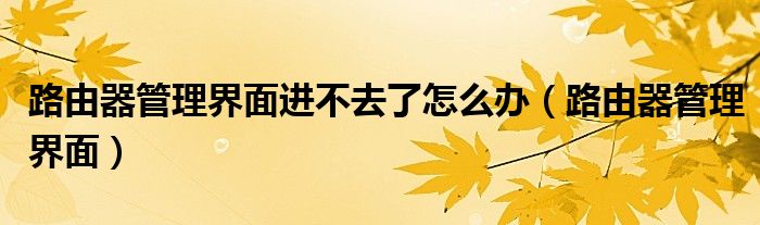 路由器管理界面进不去了怎么办(路由器管理界面)