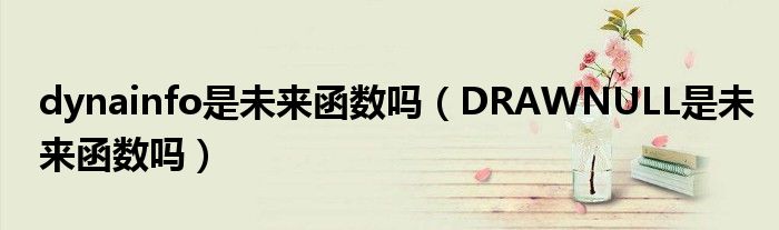 dynainfo是未来函数吗(DRAWNULL是未来函数吗)