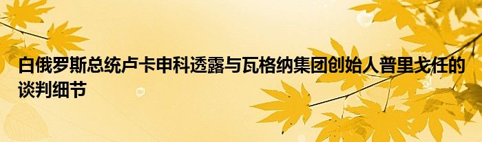 白俄罗斯总统卢卡申科透露与瓦格纳集团创始人普里戈任的谈判细节