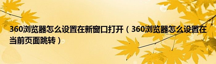 360浏览器怎么设置在新窗口打开（360浏览器怎么设置在当前页面跳转）