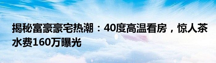 揭秘富豪豪宅热潮:40度高温看房,惊人茶水费160万曝光