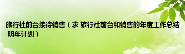 旅行社前台接待销售(求 旅行社前台和销售的年度工作总结 明年计划)
