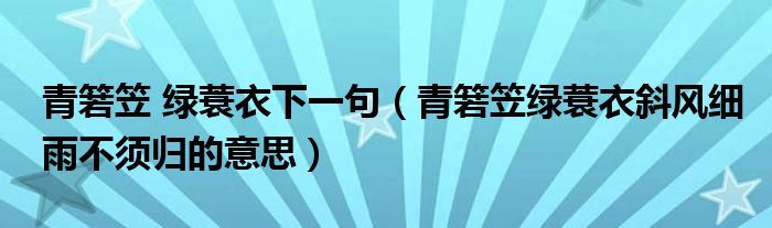 青箬笠 绿蓑衣下一句(青箬笠绿蓑衣斜风细雨不须归的意思)