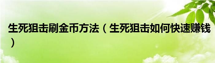 生死狙击刷金币方法(生死狙击如何快速赚钱)