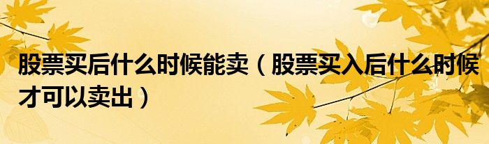 股票买后什么时候能卖(股票买入后什么时候才可以卖出)
