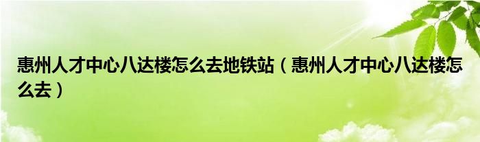惠州人才中心八达楼怎么去地铁站(惠州人才中心八达楼怎么去)
