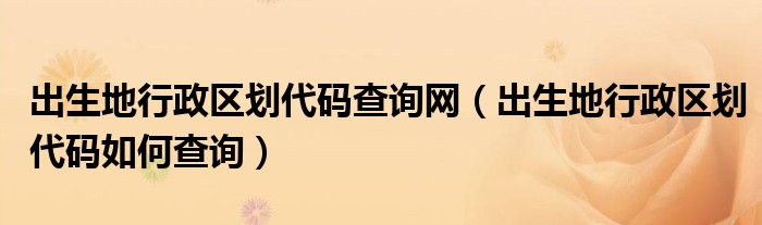 出生地行政区划代码查询网(出生地行政区划代码如何查询)