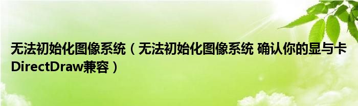 无法初始化图像系统(无法初始化图像系统 确认你的显与卡DirectDraw兼容)