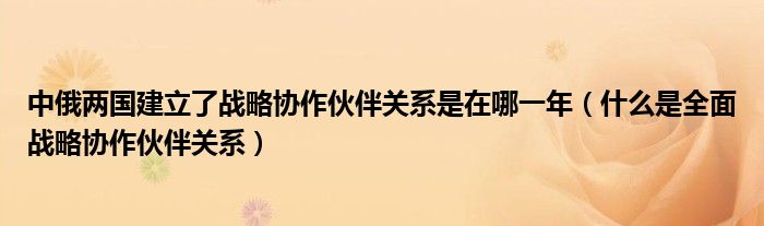 中俄两国建立了战略协作伙伴关系是在哪一年(什么是全面战略协作伙伴关系)