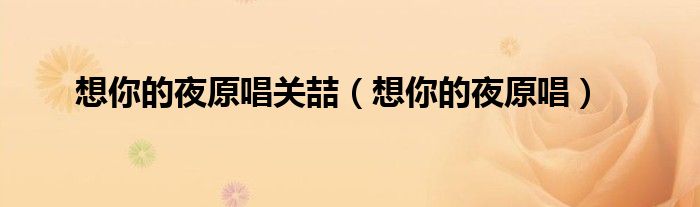 想你的夜原唱关喆(想你的夜原唱)