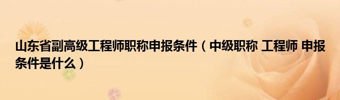 山东省副高级工程师职称申报条件(中级职称 工程师 申报条件是什么)