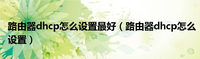 路由器dhcp怎么设置最好(路由器dhcp怎么设置)