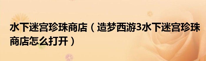 水下迷宫珍珠商店(造梦西游3水下迷宫珍珠商店怎么打开)