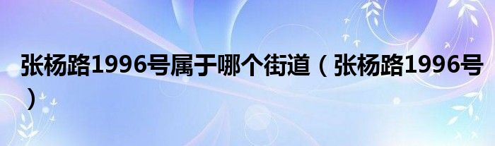 张杨路1996号属于哪个街道(张杨路1996号)