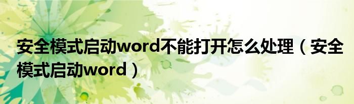 安全模式启动word不能打开怎么处理(安全模式启动word)