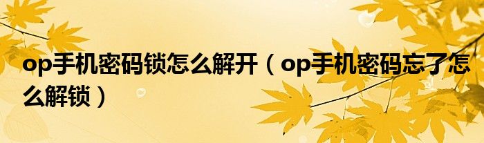 op手机密码锁怎么解开(op手机密码忘了怎么解锁)