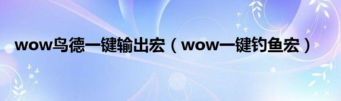 wow鸟德一键输出宏(wow一键钓鱼宏)