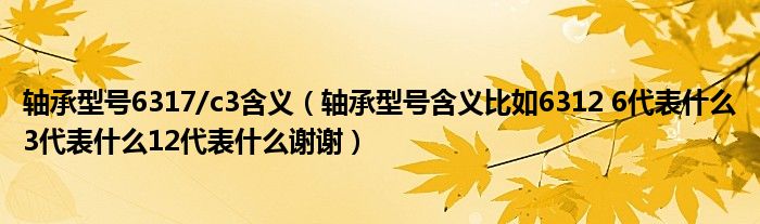 轴承型号6317/c3含义(轴承型号含义比如6312 6代表什么3代表什么12代表什么谢谢)