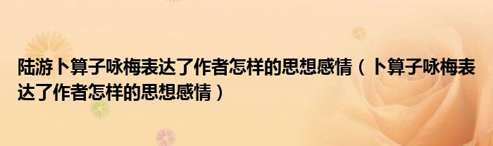 陆游卜算子咏梅表达了作者怎样的思想感情(卜算子咏梅表达了作者怎样的思想感情)
