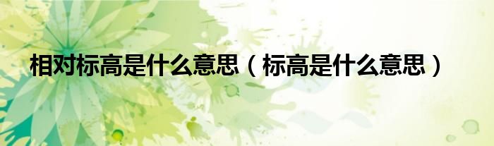 相对标高是什么意思(标高是什么意思)