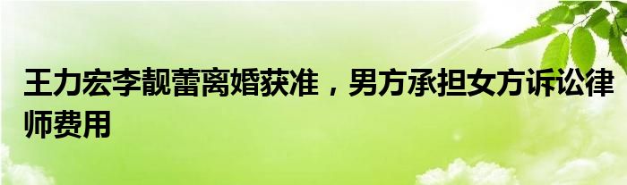 王力宏李靓蕾离婚获准,男方承担女方诉讼律师费用