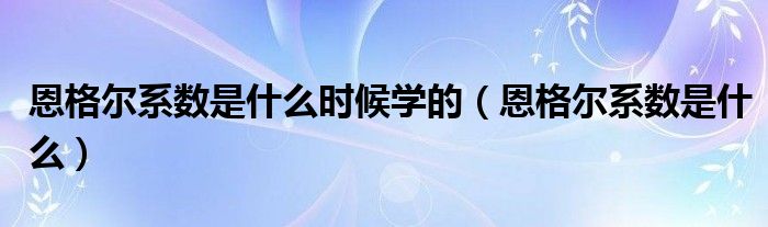 恩格尔系数是什么时候学的(恩格尔系数是什么)