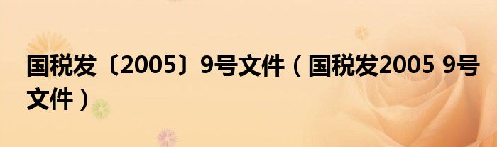 国税发〔2005〕9号文件(国税发2005 9号文件)