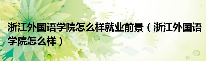 浙江外国语学院怎么样就业前景(浙江外国语学院怎么样)
