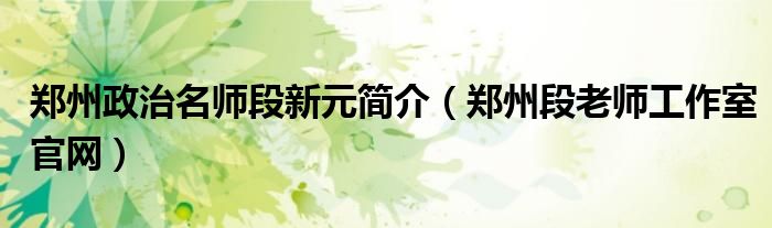 郑州政治名师段新元简介(郑州段老师工作室官网)
