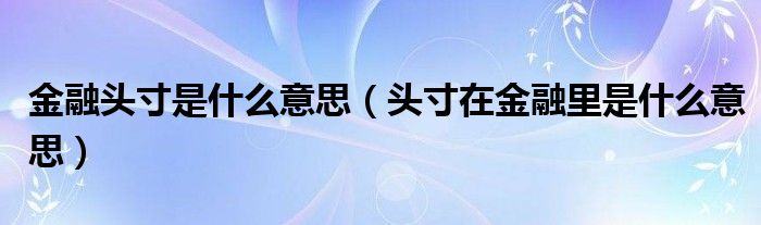 金融头寸是什么意思(头寸在金融里是什么意思)