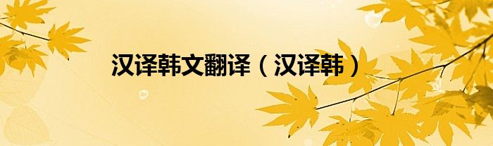 汉译韩文翻译（汉译韩）