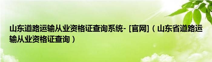 山东道路运输从业资格证查询系统- [官网]（山东省道路运输从业资格证查询）
