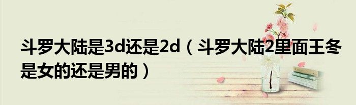 斗罗大陆是3d还是2d(斗罗大陆2里面王冬是女的还是男的)