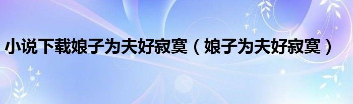 小说下载娘子为夫好寂寞(娘子为夫好寂寞)