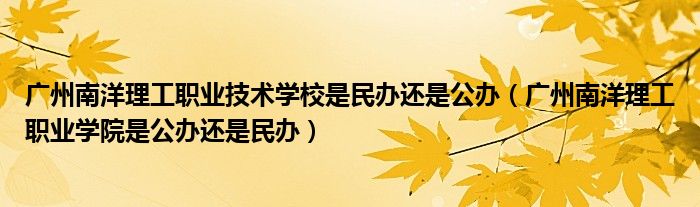 广州南洋理工职业技术学校是民办还是公办(广州南洋理工职业学院是公办还是民办)