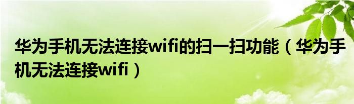 华为手机无法连接wifi的扫一扫功能(华为手机无法连接wifi)