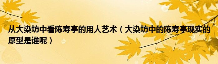 从大染坊中看陈寿亭的用人艺术(大染坊中的陈寿亭现实的原型是谁呢)