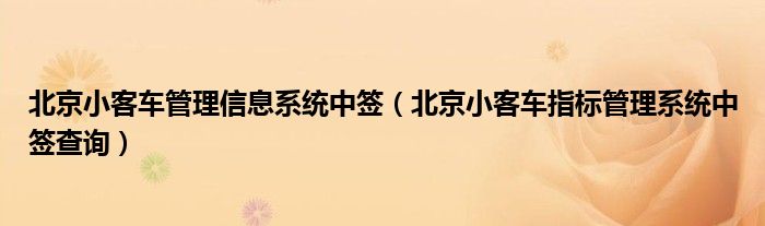 北京小客车管理信息系统中签(北京小客车指标管理系统中签查询)