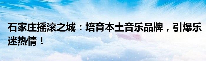 石家庄摇滚之城:培育本土音乐品牌,引爆乐迷热情!