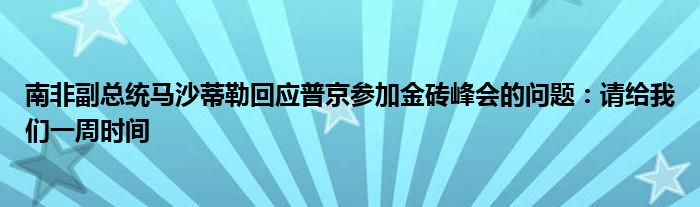 南非副总统马沙蒂勒回应普京参加金砖峰会的问题:请给我们一周时间