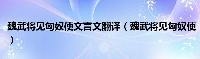 魏武将见匈奴使文言文翻译(魏武将见匈奴使)