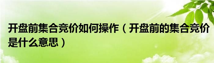 开盘前集合竞价如何操作(开盘前的集合竞价是什么意思)