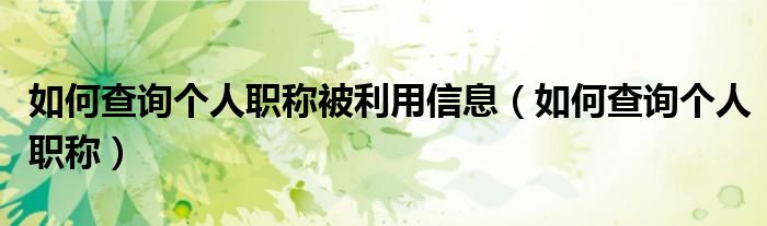 如何查询个人职称被利用信息(如何查询个人职称)