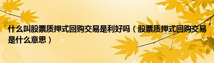 什么叫股票质押式回购交易是利好吗(股票质押式回购交易是什么意思)