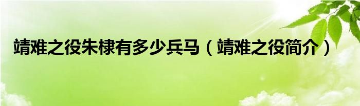 靖难之役朱棣有多少兵马（靖难之役简介）