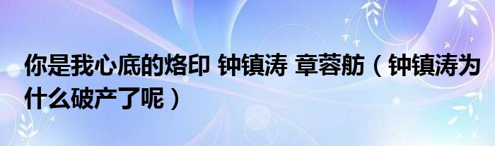 你是我心底的烙印 钟镇涛 章蓉舫（钟镇涛为什么破产了呢）