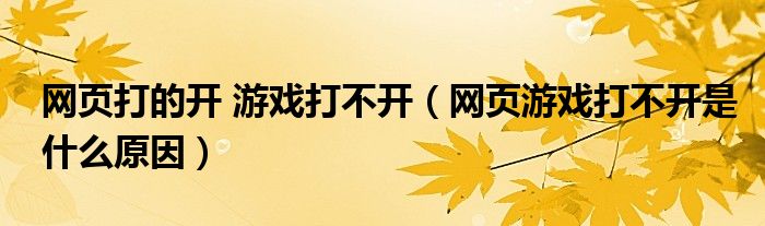 网页打的开 游戏打不开(网页游戏打不开是什么原因)