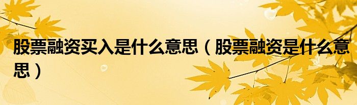 股票融资买入是什么意思(股票融资是什么意思)