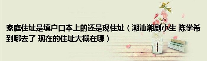 家庭住址是填户口本上的还是现住址(潮汕潮剧小生 陈学希到哪去了 现在的住址大概在哪)
